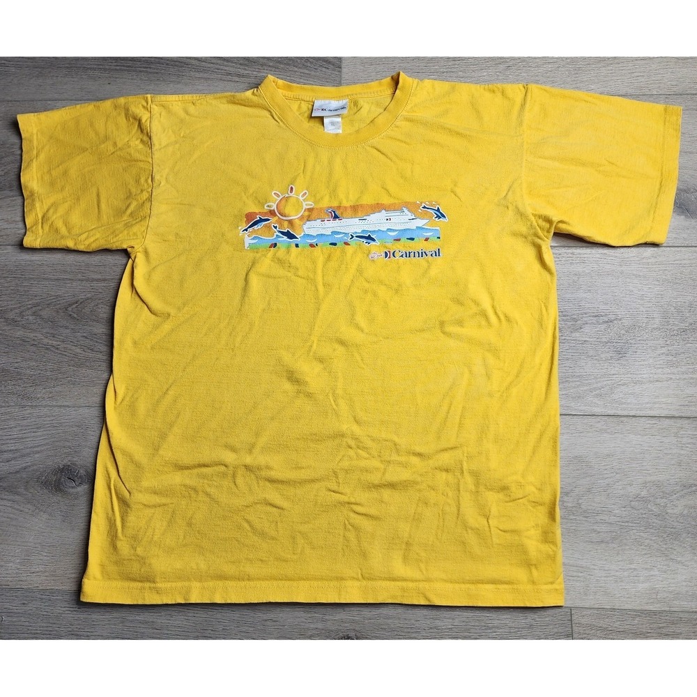 Carnival Cruise Line T-Shirt Mens XL Yellow Graphic Short Sleeve Cotton Tee